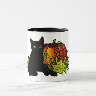 Zwarte kat en pompoen mok