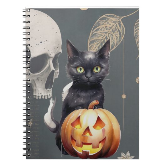 Zwarte kat en pompoen Notitieboek voor Halloween (Voorkant)