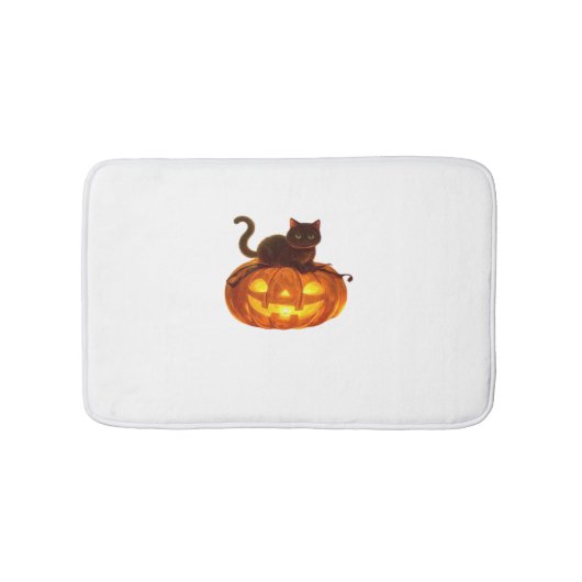 Zwarte kat en pompoen - Spooky Halloween Magic Cla Badmat (Voorkant)