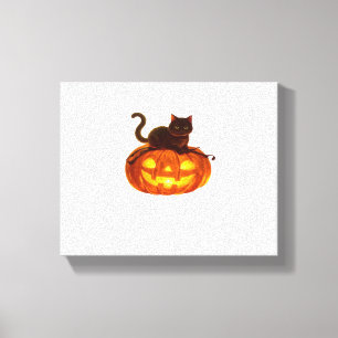 Zwarte kat en pompoen - Spooky Halloween Magic Cla Canvas Afdruk