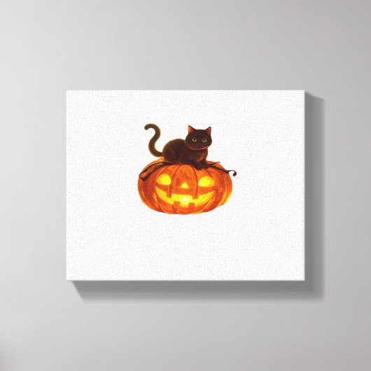 Zwarte kat en pompoen - Spooky Halloween Magic Cla Canvas Afdruk (Voorkant)