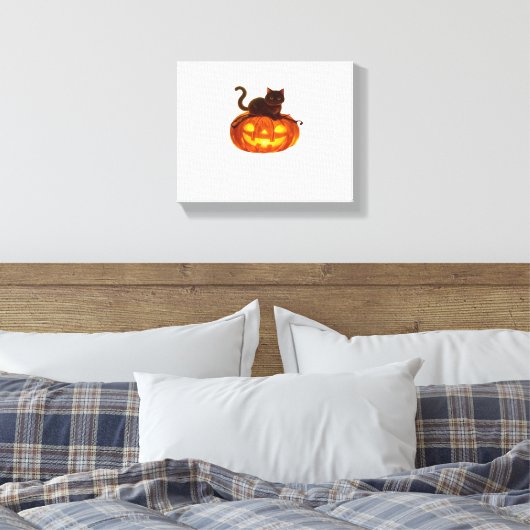 Zwarte kat en pompoen - Spooky Halloween Magic Cla Canvas Afdruk (Insitu (Slaapkamer))