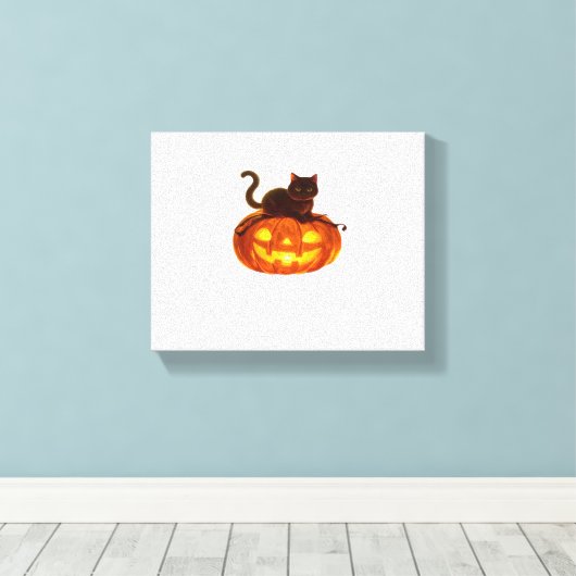 Zwarte kat en pompoen - Spooky Halloween Magic Cla Canvas Afdruk (Insitu (Houten vloer))