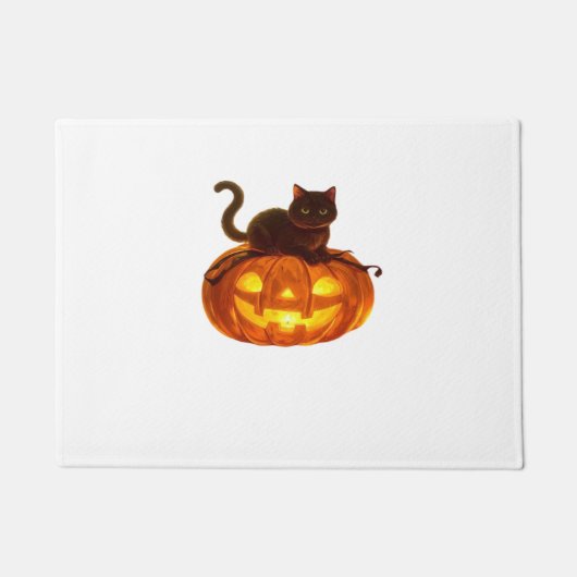 Zwarte kat en pompoen - Spooky Halloween Magic Cla Deurmat (Voorkant)
