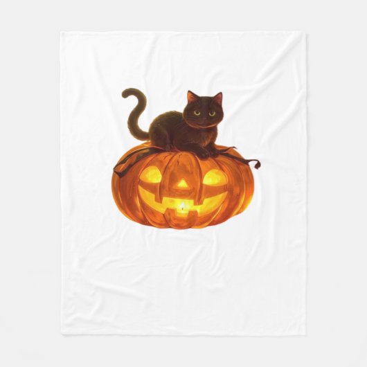 Zwarte kat en pompoen - Spooky Halloween Magic Cla Fleece Deken (Voorkant)