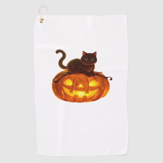 Zwarte kat en pompoen - Spooky Halloween Magic Cla Golfhanddoek (Voorkant)