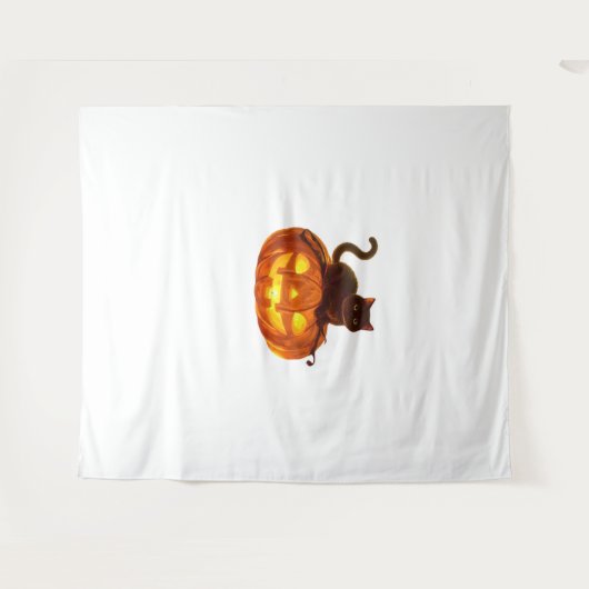 Zwarte kat en pompoen - Spooky Halloween Magic Cla Wandkleed (Voorkant (horizontaal))