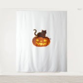 Zwarte kat en pompoen - Spooky Halloween Magic Cla Wandkleed (Voorkant)