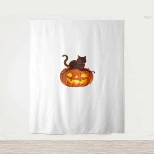 Zwarte kat en pompoen - Spooky Halloween Magic Cla Wandkleed (Voorkant)