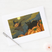 Zwarte kat en pompoen vogelverschrikker rechthoekige sticker (Envelop)