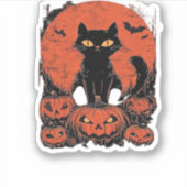 Zwarte kat en pompoenen - Halloween T-shirt Art Cl Sticker (Voorkant)