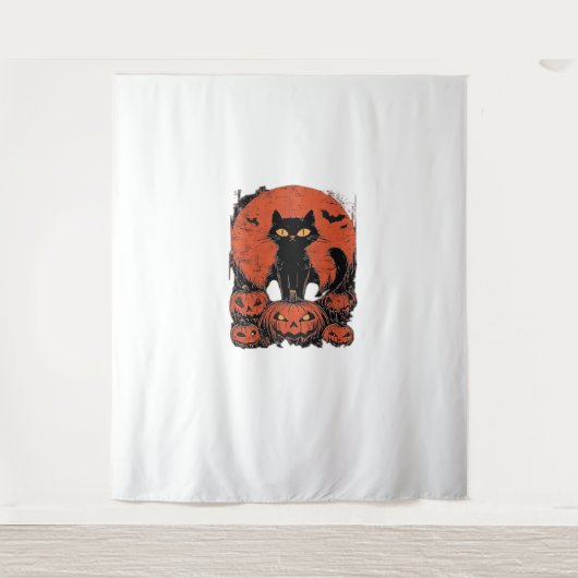 Zwarte kat en pompoenen - Halloween T-shirt Art Cl Wandkleed (Voorkant)