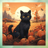 Zwarte kat en pompoenen raamsticker (Vel 3)