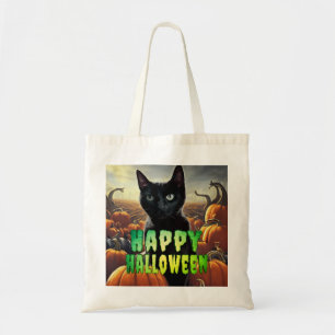 Zwarte kat en pompoenen tote bag