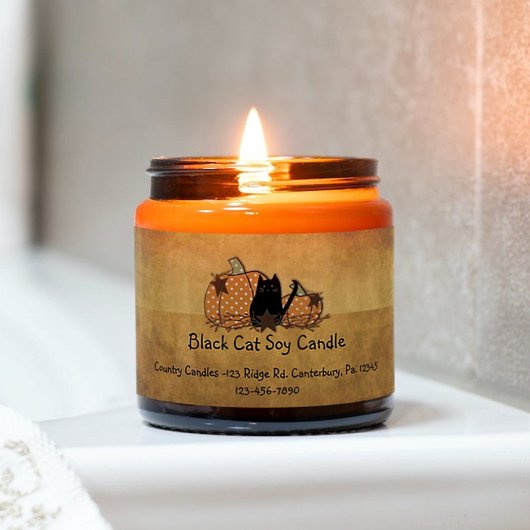 Zwarte kat- en pompoenlabel etiket