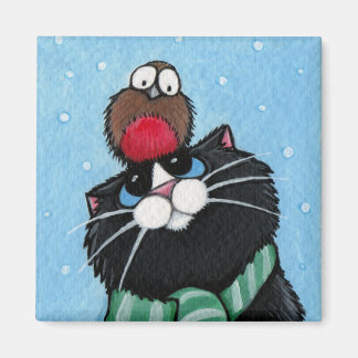 Zwarte kat en Robin feestelijke magneet