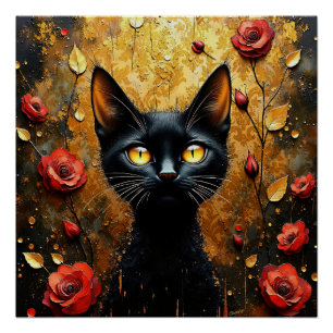 Zwarte Kat en Rozen Perfect Poster