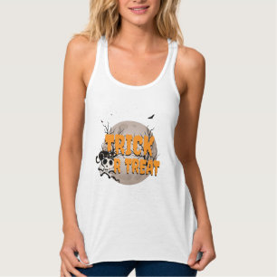 Zwarte Kat en Schedel Trick or Treat Halloween Tanktop