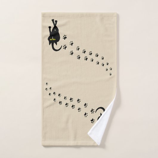 Zwarte kat en schildafdrukken bad handdoek (Handdoek)