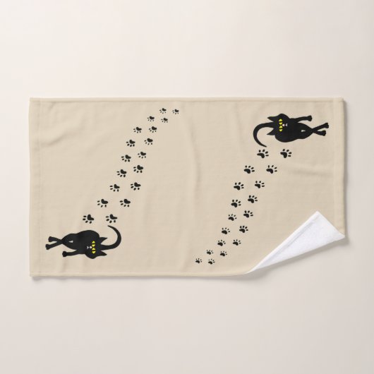 Zwarte kat en schildafdrukken bad handdoek (Handdoek)