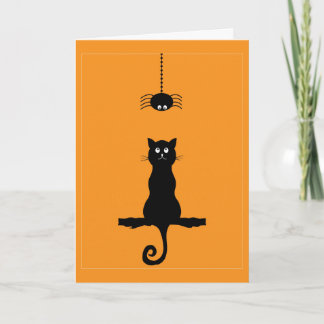 Zwarte kat en spin Halloween kaart