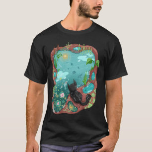 Zwarte Kat en Surrealisme Koi Vijver Nachtelijke L T-shirt