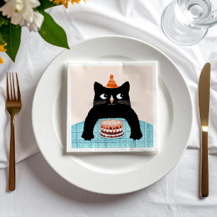 Zwarte kat en taart servet