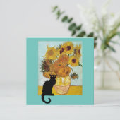 Zwarte Kat en Van Gogh Zonnebloemen Kaart (Staand voorkant)