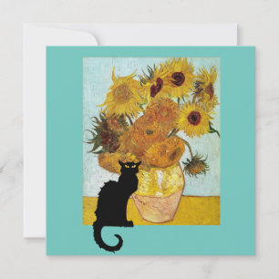 Zwarte Kat en Van Gogh Zonnebloemen Kaart