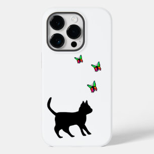Zwarte kat en vlinder Case-Mate iPhone 14 pro hoesje