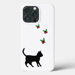Zwarte kat en vlinder iPhone 13 pro hoesje