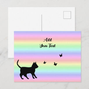 Zwarte Kat en Vlinder op Regenboog Briefkaart