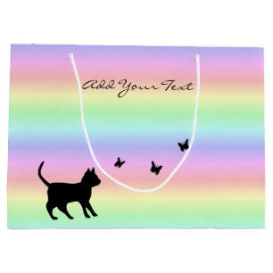 Zwarte kat en vlinder op regenboog groot cadeauzakje