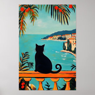 Zwarte Kat en Zee Poster