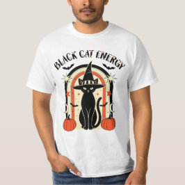 Zwarte Kat Energie Heks Halloween T-Shirt