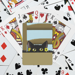 Zwarte Kat Eten Grappige Hongerige Kat Humor Pokerkaarten