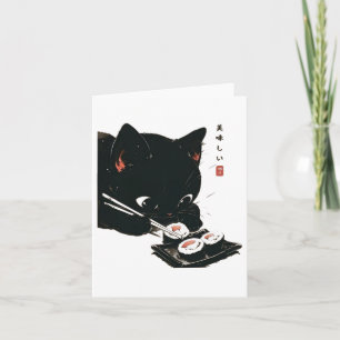 Zwarte Kat Eten Sushi - Kat Japanse Kunst Kaart