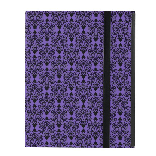 Zwarte Kat Face Damask Pattern iPad Case (Voorkant Dicht)