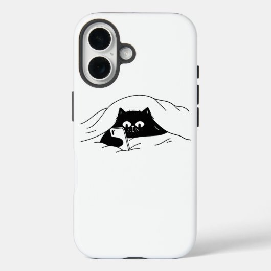 Zwarte kat gebruikt smartphone in bed 's nachts Case-Mate iPhone case (Achterkant)