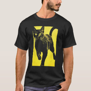 Zwarte Kat Geel Print T-shirt