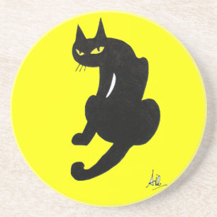 ZWARTE KAT, geel Zandsteen Onderzetter