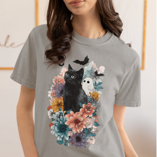 Zwarte Kat Geest Halloween bloemig Tri-Blend Shirt