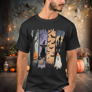 Zwarte Kat, Geest, Pompoen, Vleermuizen & Spookhui T-shirt