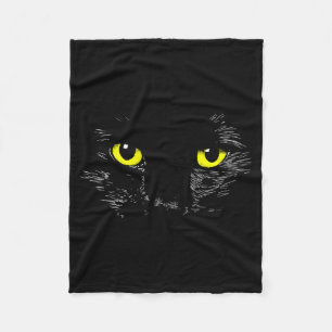 Zwarte Kat Gele Ogen Kitten Gezicht Halloween Fleece Deken