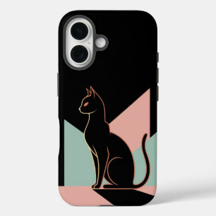 Zwarte kat geometrisch iPhone 16 hoesje