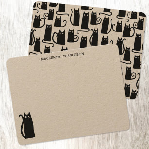 Zwarte kat gepersonaliseerd briefpapier notitiekaartje