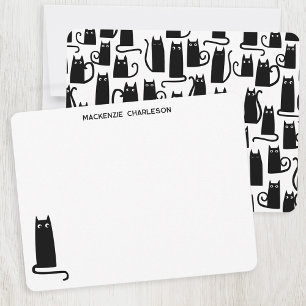 Zwarte kat gepersonaliseerd briefpapier notitiekaartje