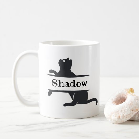 Zwarte kat Gepersonaliseerd Koffiemok (Met donut)