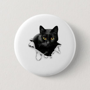 Zwarte kat gescheurd doek geschenken voor kattenli ronde button 5,7 cm