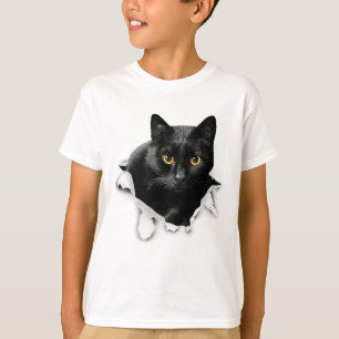 Zwarte kat gescheurd doek geschenken voor kattenli t-shirt